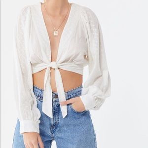 embroidered tie front blouse